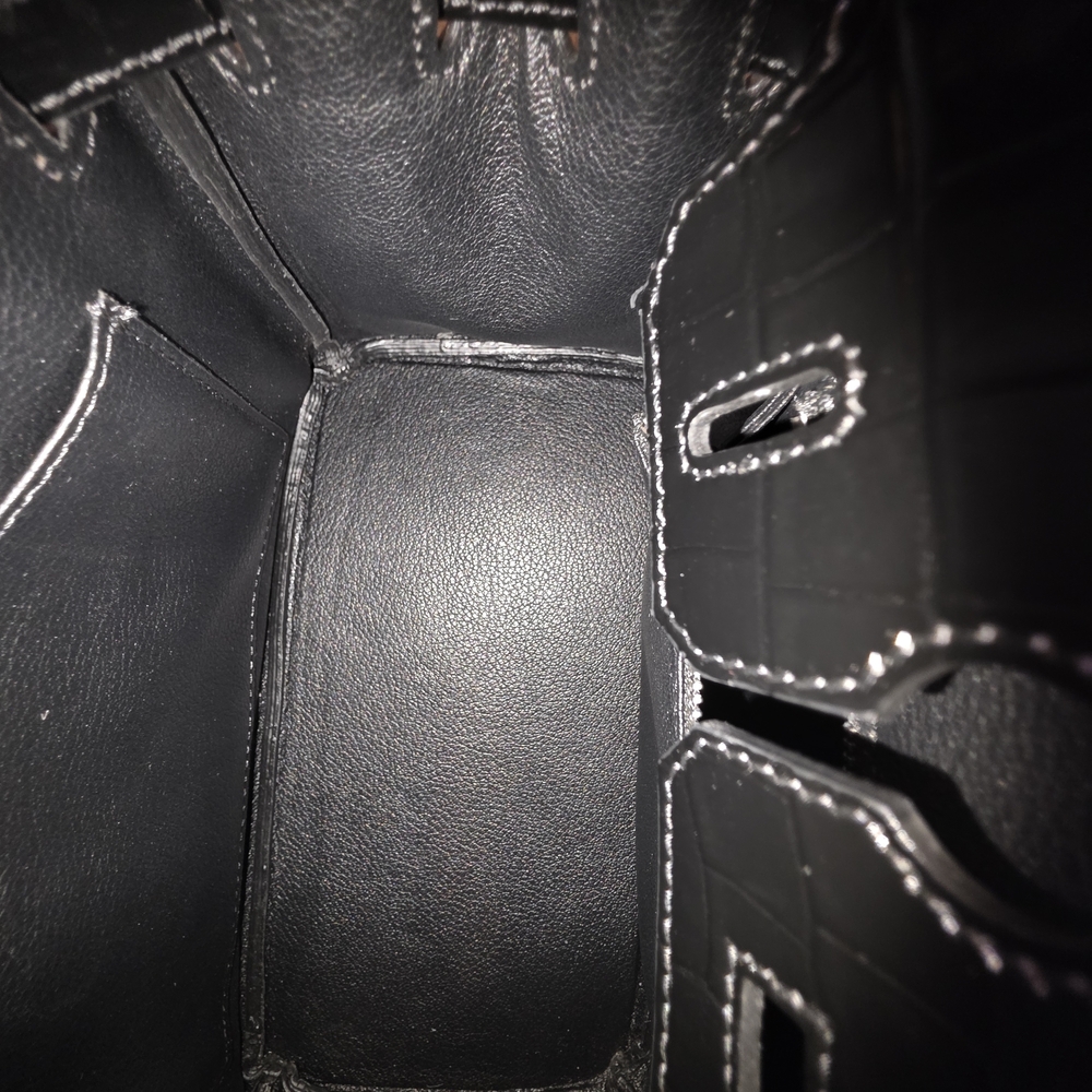 Black Crocodile Style H Birkin 25cm Inspired Bag - Picture 8 of 17